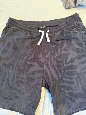 Kenneth Cole Charcoal Gray Terry Leaf-Pattern Drawstring Shorts